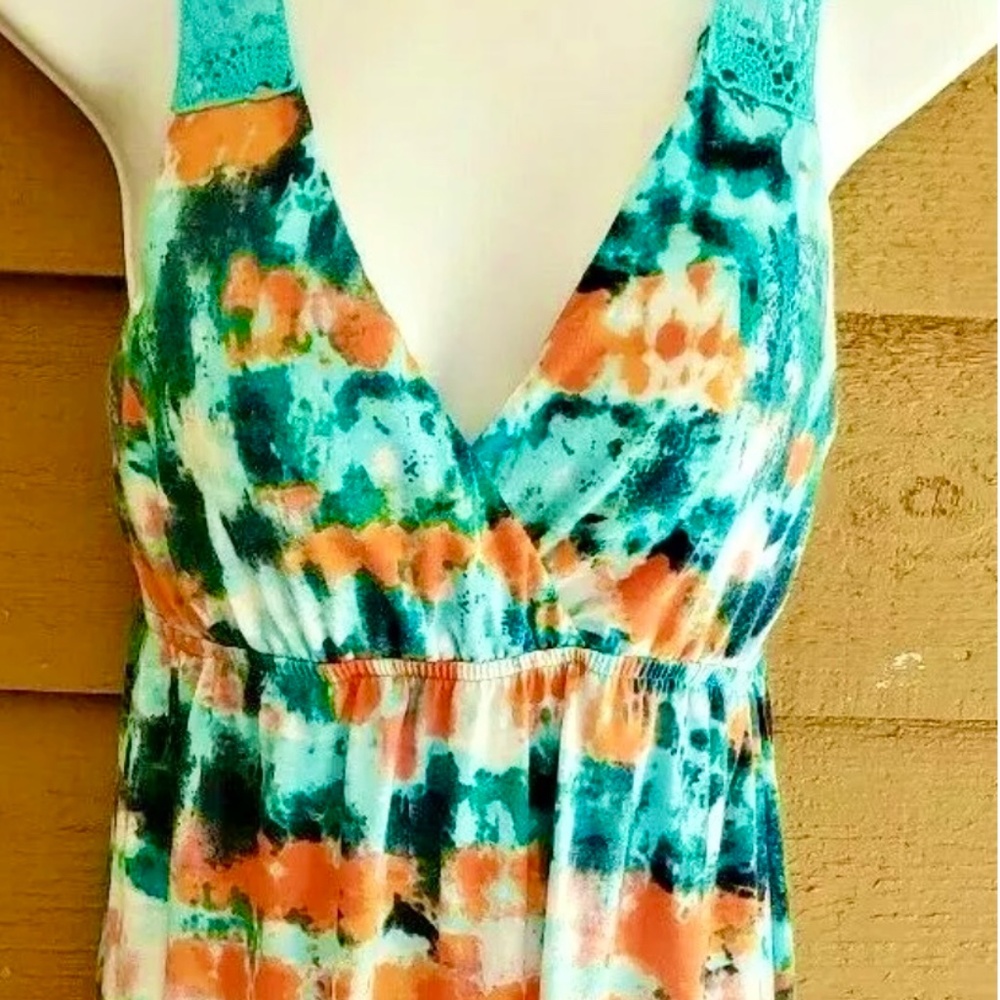 Faded Glory Tie Dye Sundress Maxi Length Crochet Back Sleeveless M Pullover